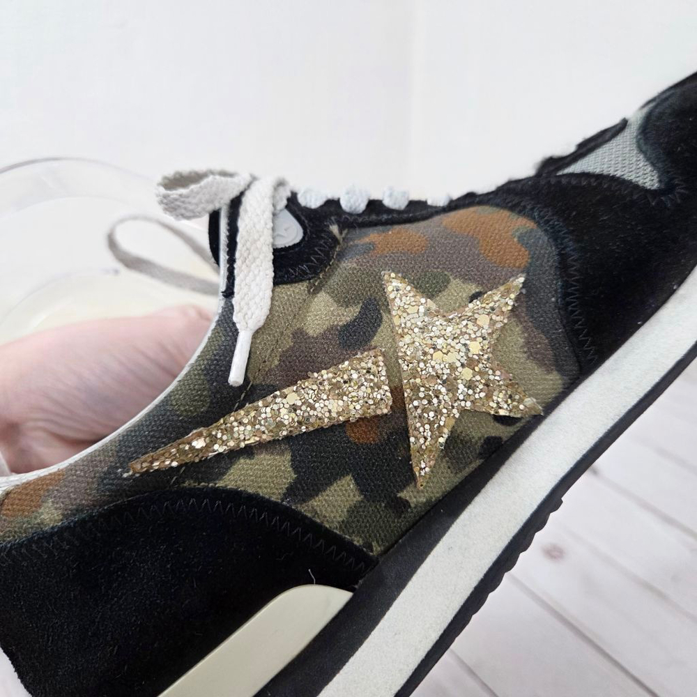 Golden Goose Running camo sneakers gold glitter star distressed black suede 38 - Picture 6 of 13